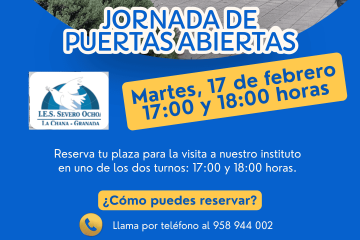 REUNIÓN Y JORNADA DE PUERTAS ABIERTAS PARA ALUMNADO DE NUEVA INCORPORACIÓN A 1º ESO y 1º BACHILLERATO, CURSO 2026/2027